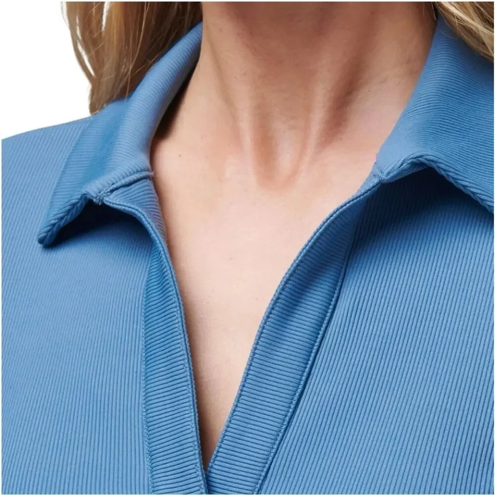 Travis Mathew Top Movement Short Sleeve V Neck Polo Shirt Blue Womens Small New - Picture 2 of 13